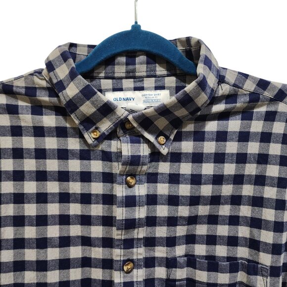 Old Navy Men's XL Blue White Gingham Button Up Shirt Regular Fit Built-In Flex - Picture 6 of 11